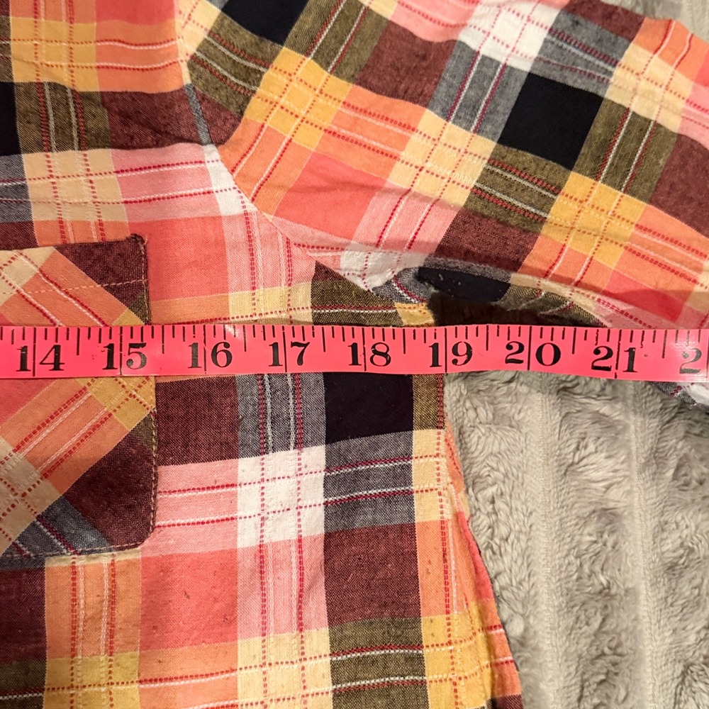 Hem & Thread Orange Plaid Lace Side Panel Button Down Shirt Women Small S - Picture 5 of 8
